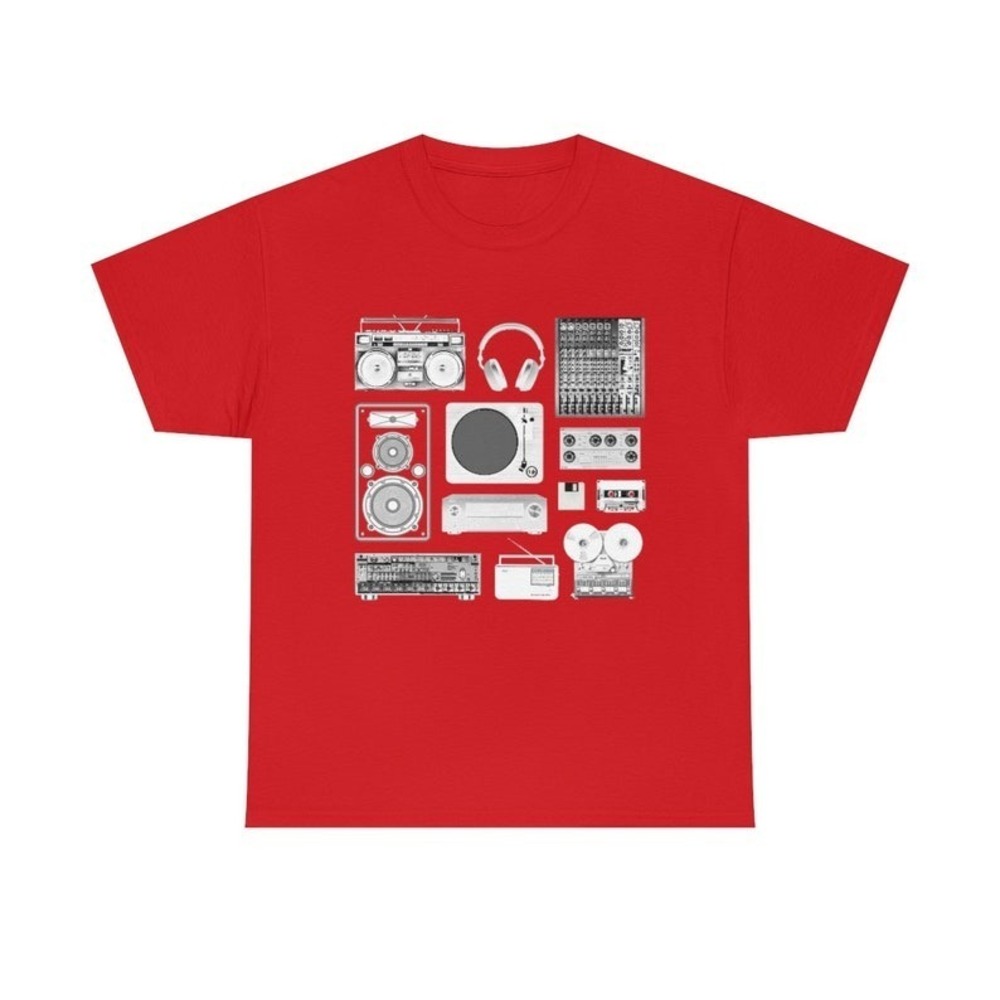 Retro Music Gear T-shirt - Old School Audiophile Red